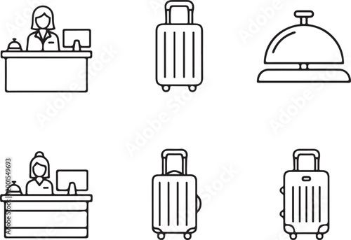 Hotel check-in and luggage icons for travel and hospitality services