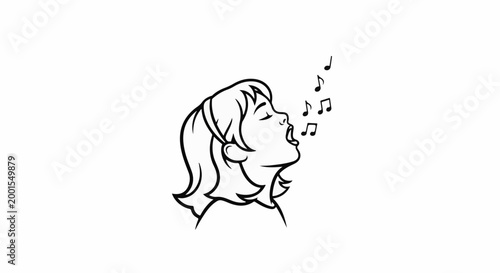 Child singing with musical notes emanating from open mouth