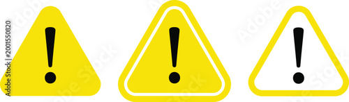 Set of caution warning signs. Warning symbols with exclamation mark, fatal error message, danger icons, attention sign. Vector.