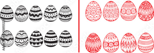 Collection of hand drawn decorative Easter eggs with intricate patterns isolated on white background vector illustration