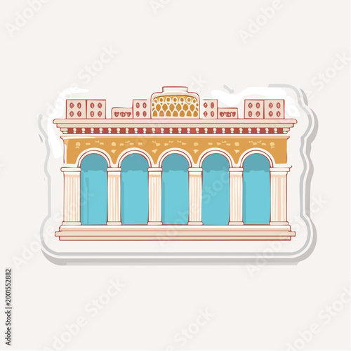Stylized Illustration of a Classical Building Facade with Arches and Columns