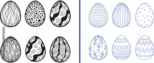 Set of hand drawn patterned Easter eggs vector illustration isolated on white background