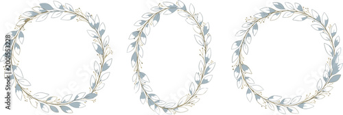 Minimalist floral wreath set with delicate leaves illustrating elegant botanical circles, wedding frames, and soft pastel vector illustration