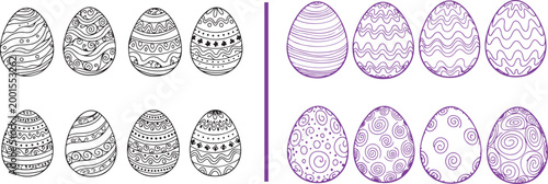 Collection of hand drawn Easter eggs with various patterns and doodles vector illustration isolated on white background