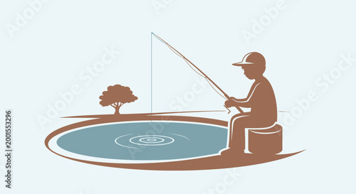 Man sitting and fishing alone outdoors.