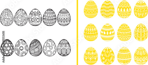 Set of decorative Easter eggs with intricate hand drawn patterns vector illustration isolated on white background