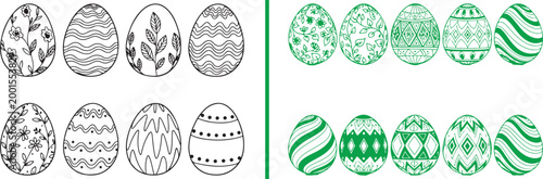 Set of decorative Easter eggs with floral and geometric patterns vector illustration isolated on white background