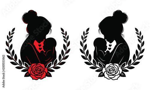 Elegant silhouette portraits of women with floral accents and romantic rose details