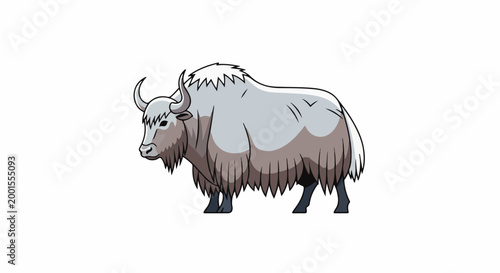 Cartoon illustration of a fluffy white yak with horns and a long coat