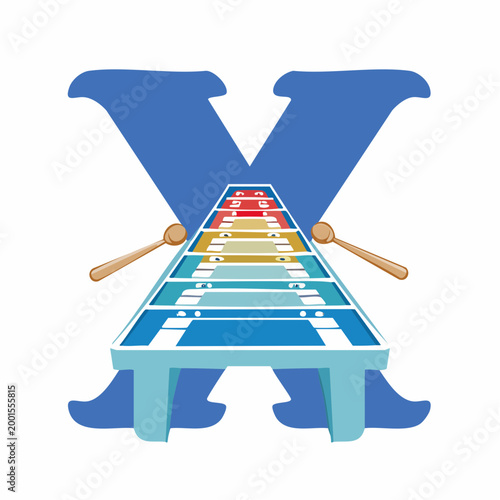 Xylophone with mallets forming the letter X