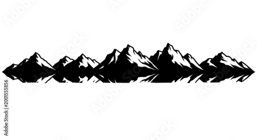 Mountain landscape illustration with jagged peaks, sharp edges, and dramatic silhouette for outdoor travel and adventure designs