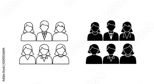 Person customer service avatar set with business suits and head-and-shoulders silhouettes for support icons