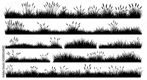 Grass lawn blades hand drawn vector stripes set with varying density for landscape design backgrounds and stickers