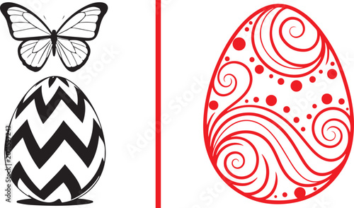 Decorative Easter eggs and butterfly vector illustrations isolated on white background