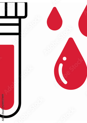 Blood sample test tube with droplets icon for medical laboratory diagnosis and healthcare.