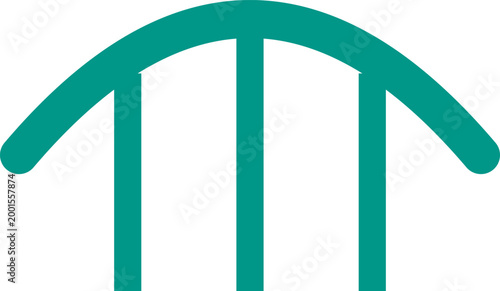A minimalist teal green bridge icon with three pillars isolated on a plain white illustration