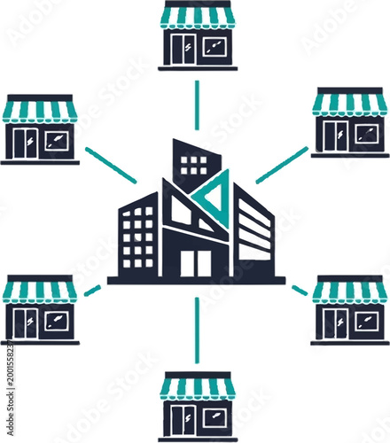 Schilderij op canvas B2B Franchise Network Icon Vector Illustration