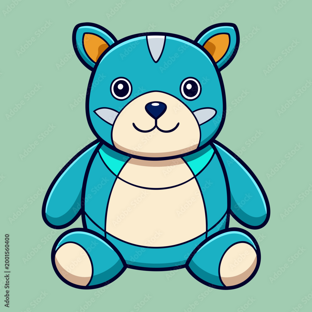 Obraz premium Adorable blue cartoon bear character with a friendly smile on a soft green background