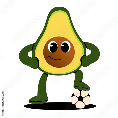 Cute avocado mascot character performing sports activities. Bright colorful cartoon illustration representing healthy lifestyle, fitness, exercise, and active living in a modern flat design style