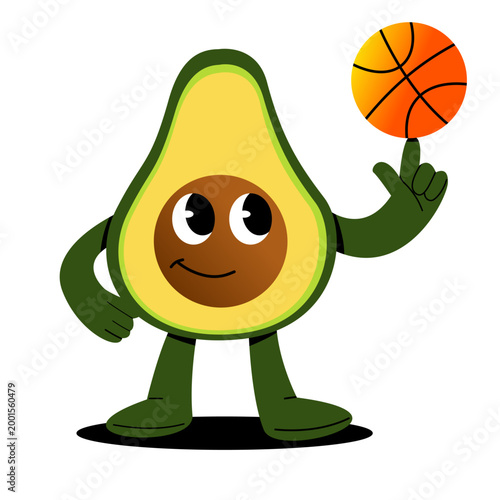 Cute avocado mascot character performing sports activities. Bright colorful cartoon illustration representing healthy lifestyle, fitness, exercise, and active living in a modern flat design style