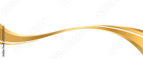 Golden ribbon wave swoosh, stripe curve flow background. Vector wavy gold shimmering and flowing metallic stripe with smooth curves. Glossy abstract yellow fluid swirl, line or trail suggesting motion