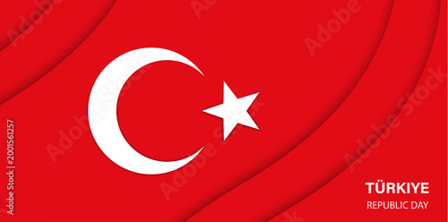 Paper cut national flag of Turkey, vector papercut 29 October Turkiye republic day banner with crescent moon and star symbol on red background. 3d vector layered flag for national holiday celebration