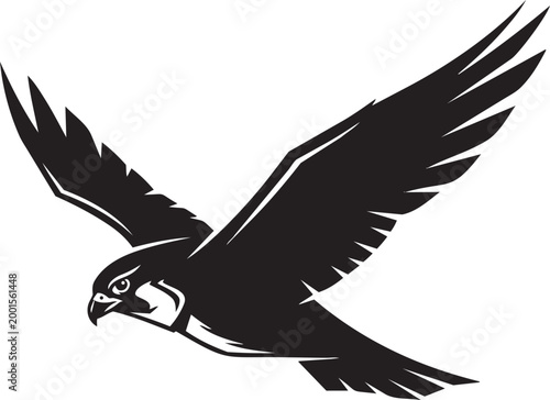 Black silhouette of a falcon in flight a powerful bird of prey with outstretched wings perfect for logos and graphic design elements