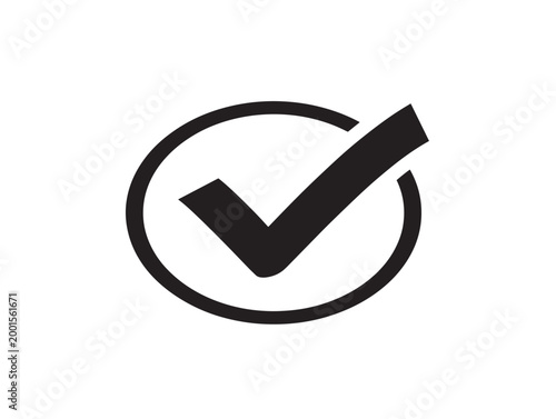 Minimalist success checkmark icon in flat black and white vector illustration