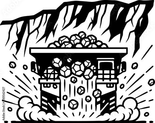 Mining haul truck dumping ore in a quarry illustration