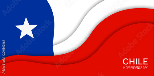Paper cut flag of Chile on 18 September Independence Day and national holiday, vector papercut banner. Chile flag in national colors in paper cut waves for Chilean Fiestas Patrias or El Dieciocho