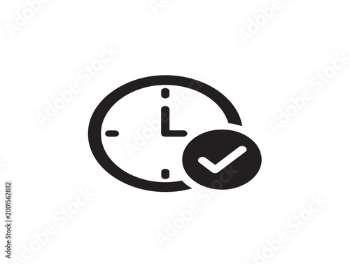 minimalist clock with checkmark success concept flat design vector illustration