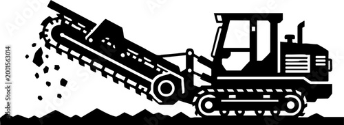 Trenching machine silhouette icon for construction industry