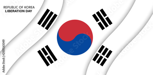 Paper cut flag of republic of Korea, Liberation Day national holiday vector papercut banner with flowing fabric effect, taegeuk symbol and trigrams conveying Korean patriotism, historical significance