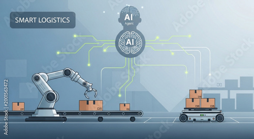 Smart Logistics and AI Automation: A cutting-edge illustration showcasing the integration of Artificial Intelligence in modern logistics, with automated processes streamlining delivery operations.