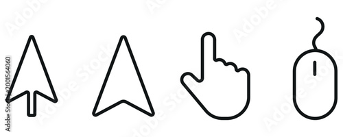 Minimalist outline computer cursor mouse and pointing hand icons representing digital interface and web navigation tools