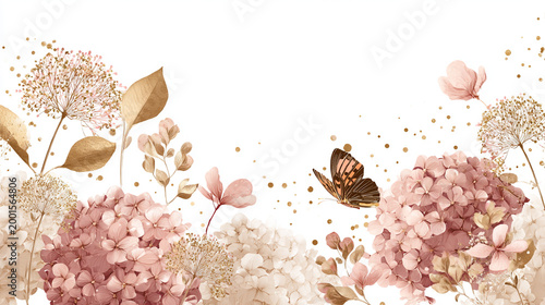 watercolor botanical butterfly and flowers texture template background. Design for wedding, vip cover, poster, rsvp moderncard.Valentine's Day	