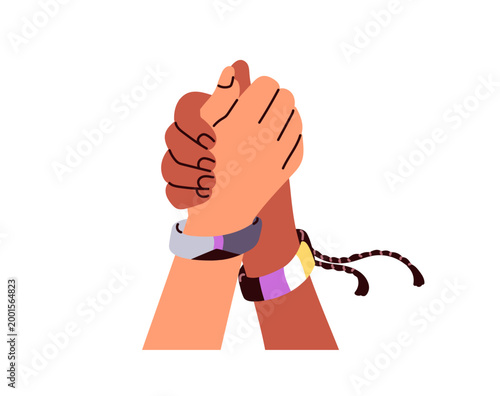 Asexual and demisexual people holding hands together for support and unity. A...