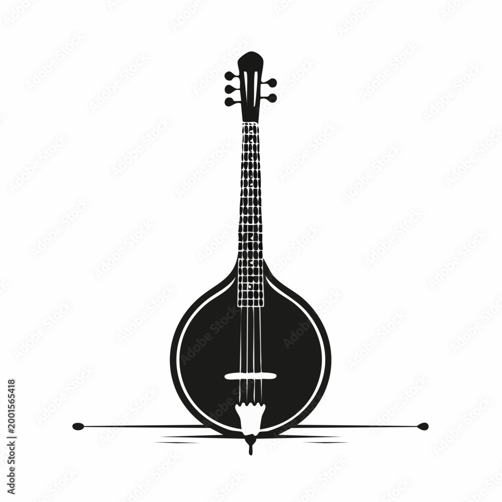 Fototapeta premium Black Silhouette of a Bouzouki Musical Instrument