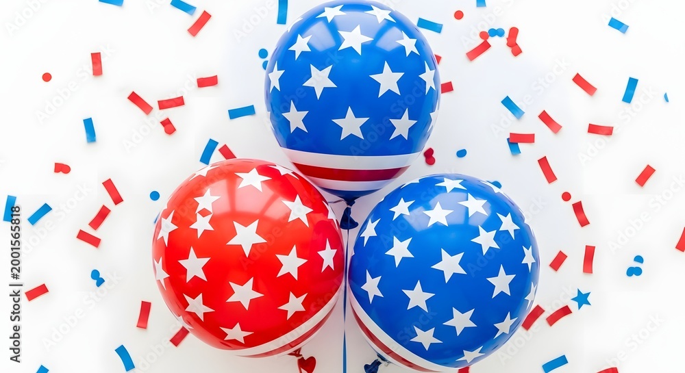 Obraz premium Three patriotic balloons with stars and stripes pattern isolated on white background