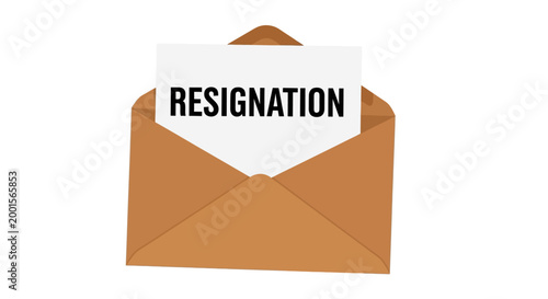 Resignation letter, quitting job, envelope icon, notification symbol, employment concept