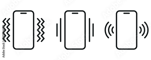 Modern mobile phone vibration and sound alert symbols vector illustration set featuring different signal styles for communication technology
