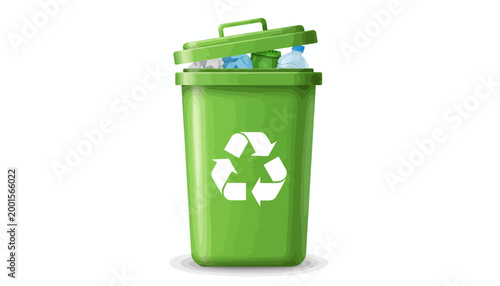 Green recycling bin, eco friendly trash can, recyclable waste container, environmental icon