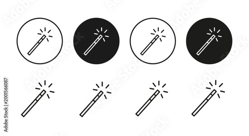 Sparkler icons, firework symbols, sparkler illustrations, black and white graphics