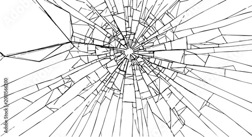 Abstract shattered glass effect on white background, a graphic representation of breaking and fragmentation