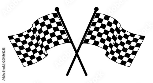 Two checkered flags crossed on poles, symbolizing victory in a race or competition