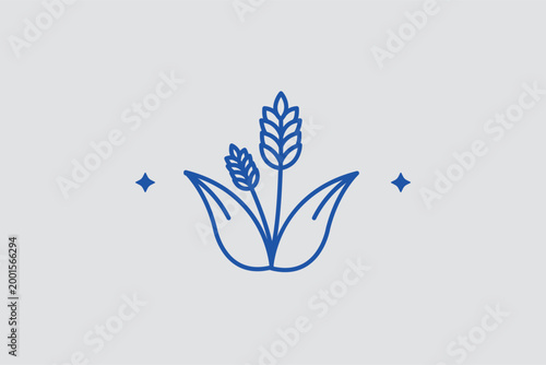 Wheat stalks line icon for identifying cereal crop production and organic bakery ingredients. Golden vector illustration for flour packaging designs and agricultural harvest festival promotions.