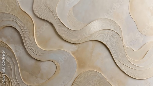 Abstract Beige Topographic Layers Texture Background, Organic 3D Paper Cut Waves