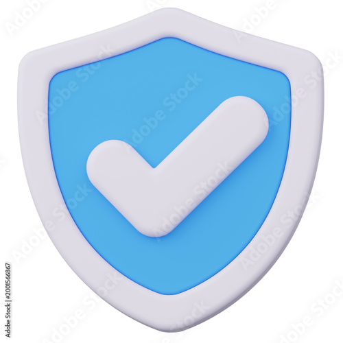 3D Security Shield Icon with Checkmark, cyber security concept