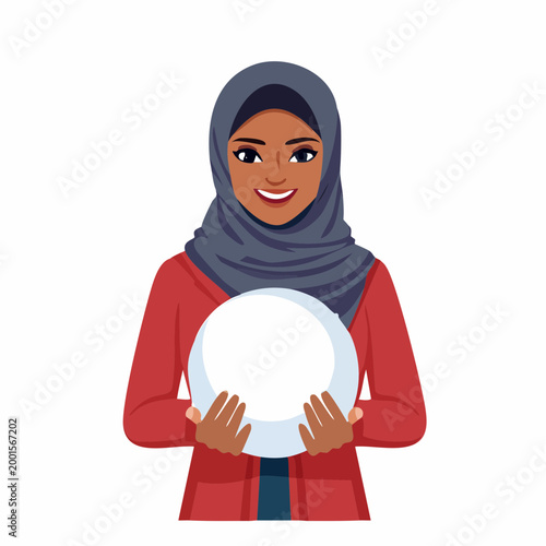 Woman in Hijab Holding a Blank White Plate