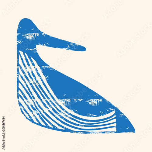 Abstract blue bird silhouette with a linocut texture style, featuring organic handdrawn lino print details and a minimalist woodcut stamp aesthetic for modern graphic design